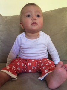 sitting up like a champ in her new pants